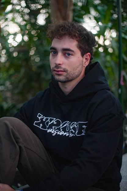 BROKEN LINES HOODIE BLACK